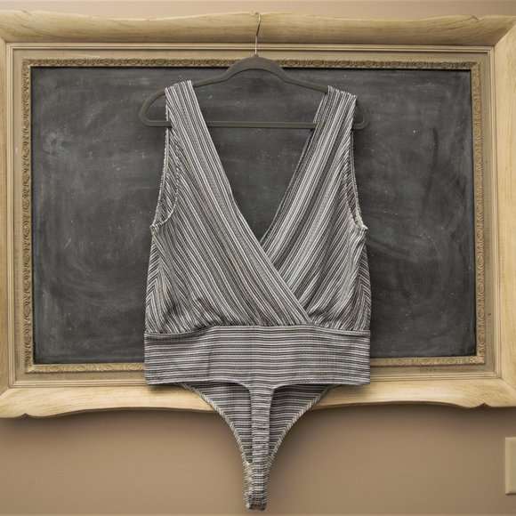 ASOS Ribbed Striped Wrap Body Suit 14 - Picture 3 of 4